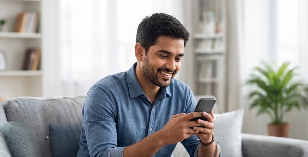 Man consulting a doctor on his phone at home